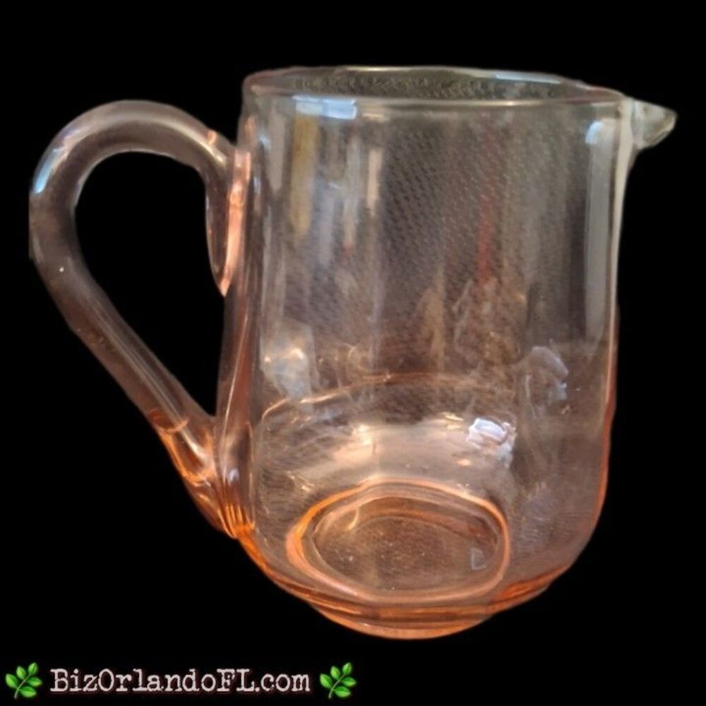 VINTAGE: Pink Depression Glass Pitcher w/ Handle & Ice Guard 7.5" Tall / 5" Wide